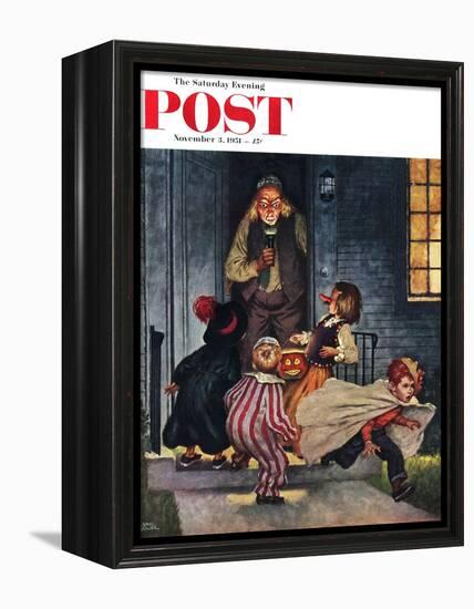 "Tricking Trick-Or-Treaters" Saturday Evening Post Cover, November 3, 1951-Amos Sewell-Framed Premier Image Canvas