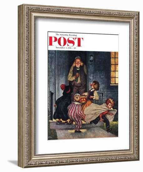 "Tricking Trick-Or-Treaters" Saturday Evening Post Cover, November 3, 1951-Amos Sewell-Framed Giclee Print