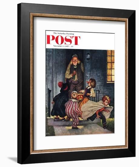 "Tricking Trick-Or-Treaters" Saturday Evening Post Cover, November 3, 1951-Amos Sewell-Framed Giclee Print