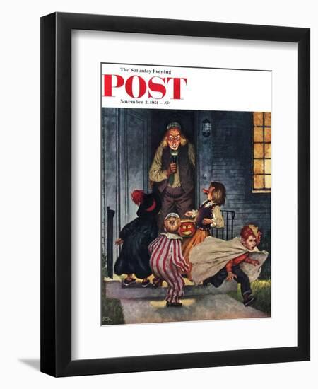 "Tricking Trick-Or-Treaters" Saturday Evening Post Cover, November 3, 1951-Amos Sewell-Framed Giclee Print