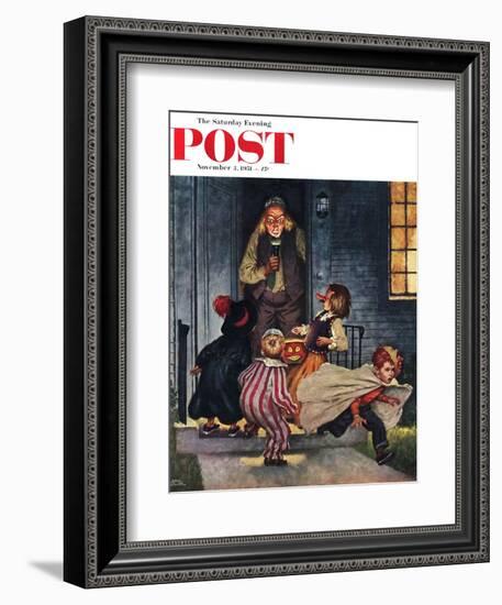 "Tricking Trick-Or-Treaters" Saturday Evening Post Cover, November 3, 1951-Amos Sewell-Framed Giclee Print