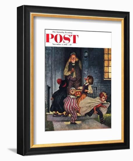 "Tricking Trick-Or-Treaters" Saturday Evening Post Cover, November 3, 1951-Amos Sewell-Framed Giclee Print