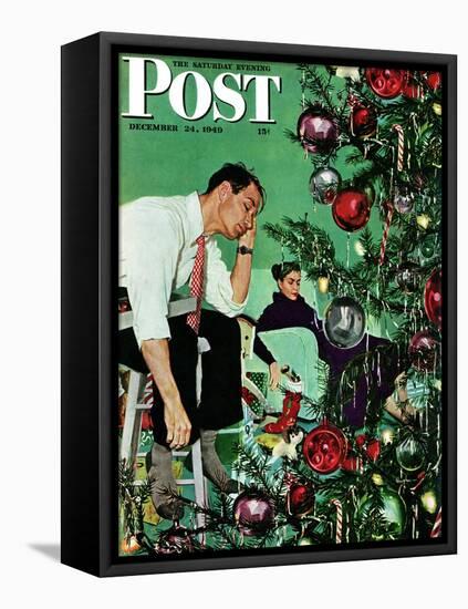 "Trimming the Tree," Saturday Evening Post Cover, December 24, 1949-George Hughes-Framed Premier Image Canvas