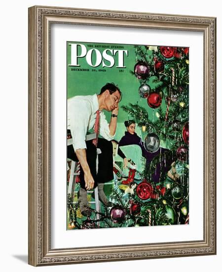 "Trimming the Tree," Saturday Evening Post Cover, December 24, 1949-George Hughes-Framed Giclee Print