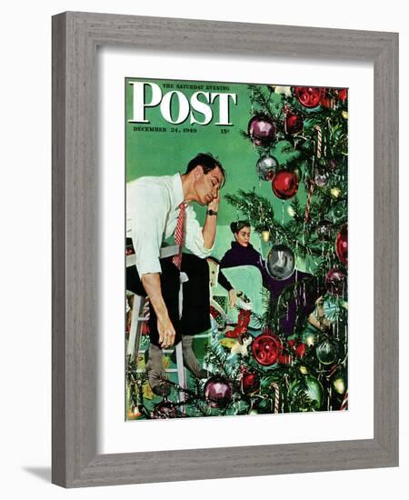 "Trimming the Tree," Saturday Evening Post Cover, December 24, 1949-George Hughes-Framed Giclee Print