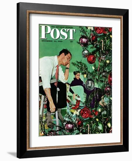 "Trimming the Tree," Saturday Evening Post Cover, December 24, 1949-George Hughes-Framed Giclee Print