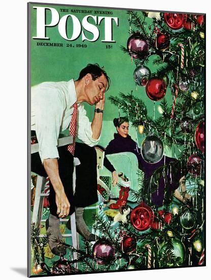 "Trimming the Tree," Saturday Evening Post Cover, December 24, 1949-George Hughes-Mounted Giclee Print