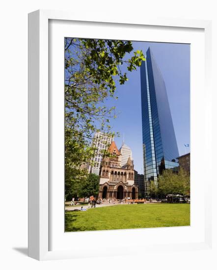Trinity Church and the John Hancock Tower, Copley Square, Boston, Massachusetts, USA-Amanda Hall-Framed Photographic Print