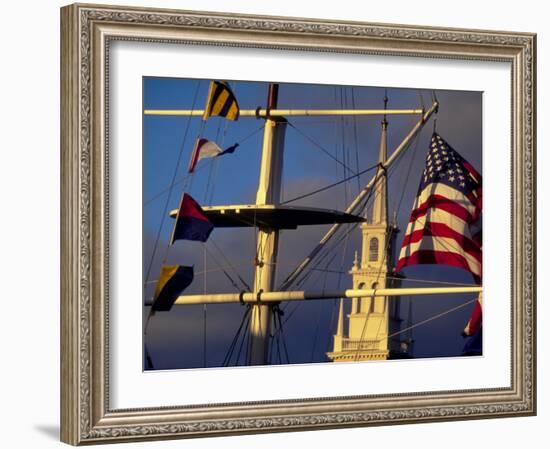 Trinity Church Behind Flags at Bowen's Wharf, Newport, Rhode Island, USA-Alexander Nesbitt-Framed Photographic Print