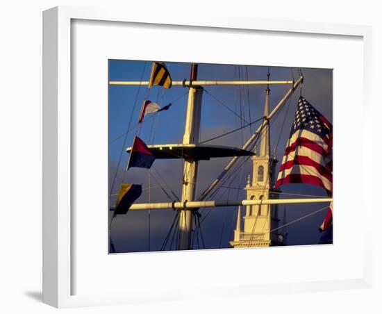 Trinity Church Behind Flags at Bowen's Wharf, Newport, Rhode Island, USA-Alexander Nesbitt-Framed Photographic Print