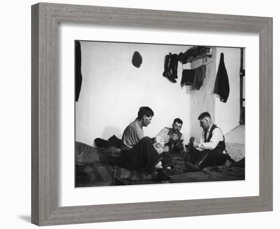 Trio of Czech Peasants Playing Cards in the Season Workers House on the Anyala Farm-Margaret Bourke-White-Framed Photographic Print