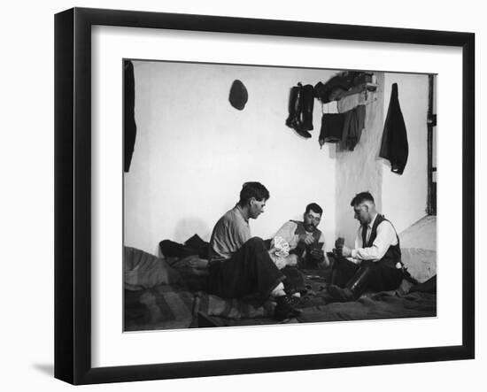 Trio of Czech Peasants Playing Cards in the Season Workers House on the Anyala Farm-Margaret Bourke-White-Framed Photographic Print