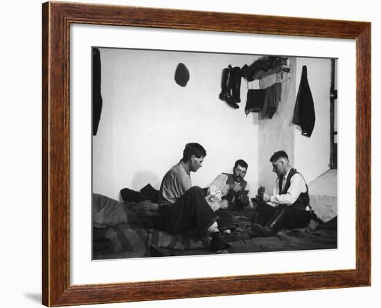 Trio of Czech Peasants Playing Cards in the Season Workers House on the Anyala Farm-Margaret Bourke-White-Framed Photographic Print