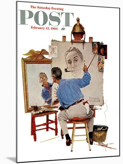 "Triple Self-Portrait" Saturday Evening Post Cover, February 13,1960-Norman Rockwell-Mounted Giclee Print