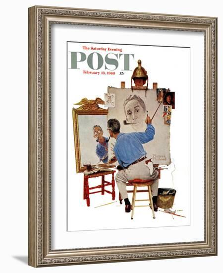 "Triple Self-Portrait" Saturday Evening Post Cover, February 13,1960-Norman Rockwell-Framed Giclee Print