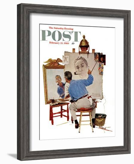 "Triple Self-Portrait" Saturday Evening Post Cover, February 13,1960-Norman Rockwell-Framed Giclee Print