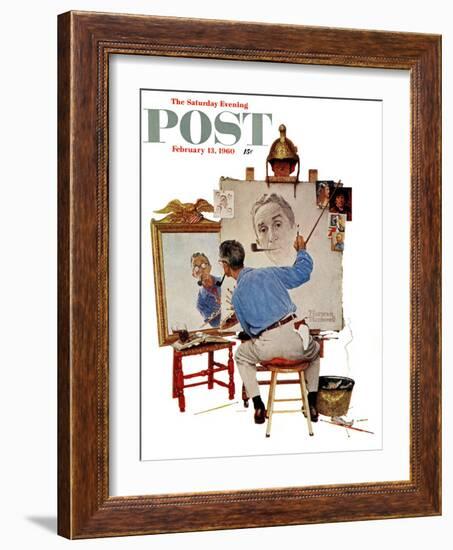 "Triple Self-Portrait" Saturday Evening Post Cover, February 13,1960-Norman Rockwell-Framed Giclee Print