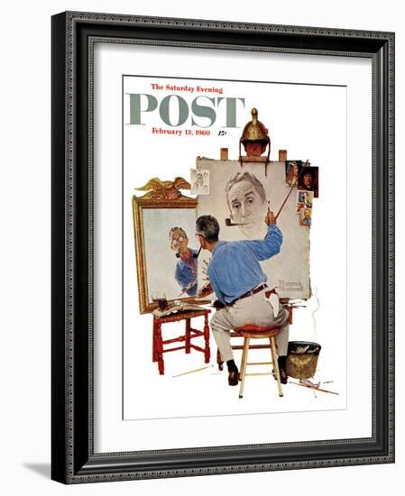 "Triple Self-Portrait" Saturday Evening Post Cover, February 13,1960-Norman Rockwell-Framed Giclee Print