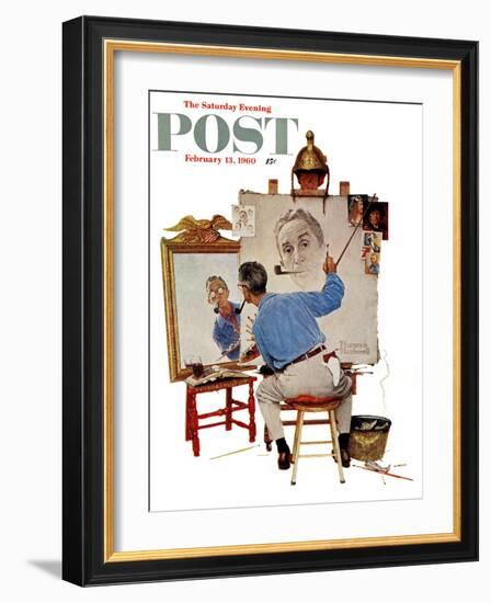 "Triple Self-Portrait" Saturday Evening Post Cover, February 13,1960-Norman Rockwell-Framed Giclee Print