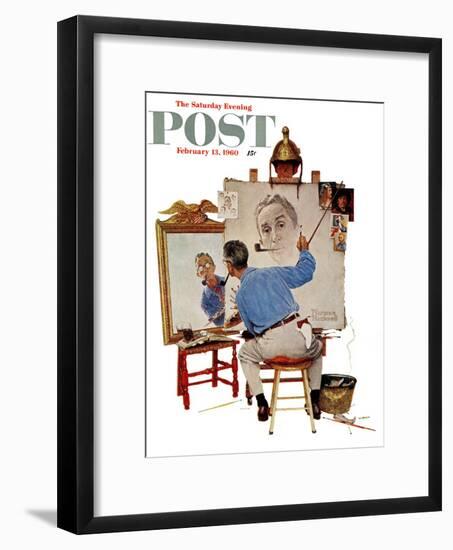 "Triple Self-Portrait" Saturday Evening Post Cover, February 13,1960-Norman Rockwell-Framed Premium Giclee Print