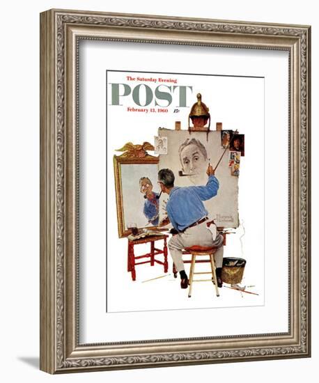 "Triple Self-Portrait" Saturday Evening Post Cover, February 13,1960-Norman Rockwell-Framed Giclee Print