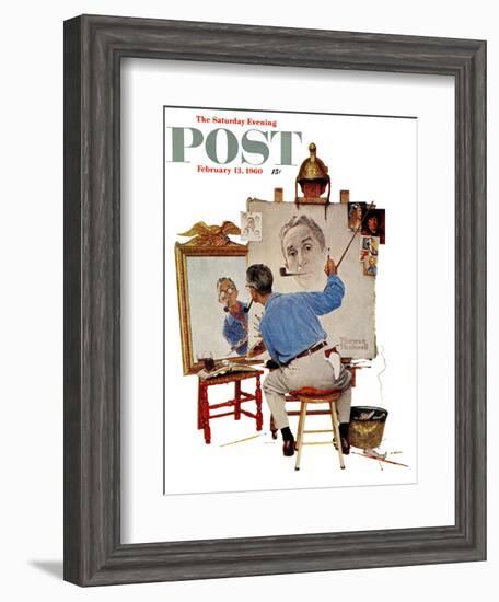 "Triple Self-Portrait" Saturday Evening Post Cover, February 13,1960-Norman Rockwell-Framed Giclee Print