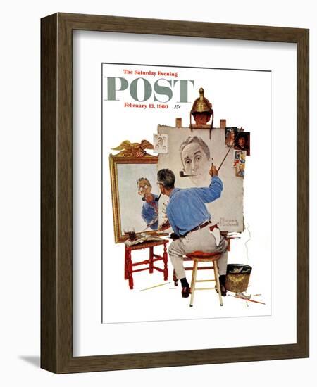 "Triple Self-Portrait" Saturday Evening Post Cover, February 13,1960-Norman Rockwell-Framed Giclee Print