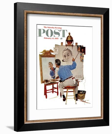 "Triple Self-Portrait" Saturday Evening Post Cover, February 13,1960-Norman Rockwell-Framed Giclee Print