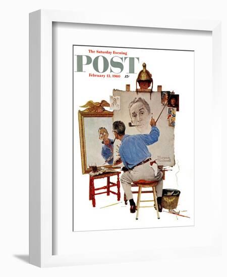 "Triple Self-Portrait" Saturday Evening Post Cover, February 13,1960-Norman Rockwell-Framed Giclee Print