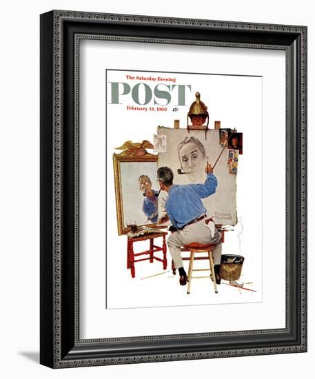 "Triple Self-Portrait" Saturday Evening Post Cover, February 13,1960-Norman Rockwell-Framed Giclee Print