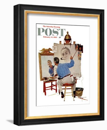 "Triple Self-Portrait" Saturday Evening Post Cover, February 13,1960-Norman Rockwell-Framed Giclee Print