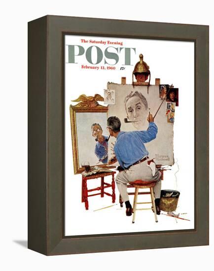 "Triple Self-Portrait" Saturday Evening Post Cover, February 13,1960-Norman Rockwell-Framed Premier Image Canvas