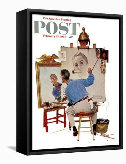 "Triple Self-Portrait" Saturday Evening Post Cover, February 13,1960-Norman Rockwell-Framed Premier Image Canvas