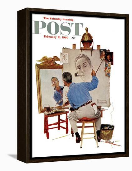 "Triple Self-Portrait" Saturday Evening Post Cover, February 13,1960-Norman Rockwell-Framed Premier Image Canvas