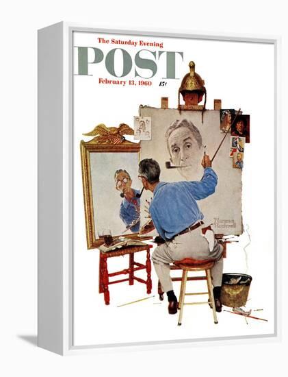"Triple Self-Portrait" Saturday Evening Post Cover, February 13,1960-Norman Rockwell-Framed Premier Image Canvas