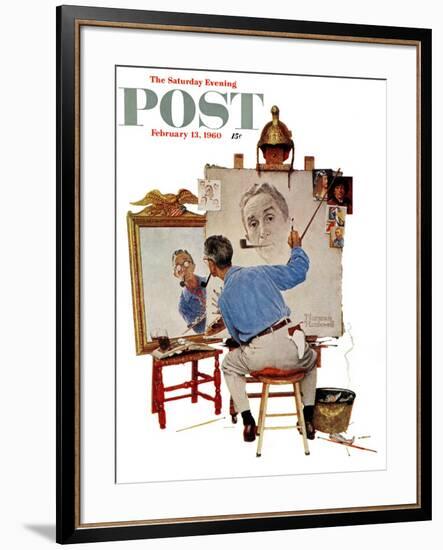 "Triple Self-Portrait" Saturday Evening Post Cover, February 13,1960-Norman Rockwell-Framed Giclee Print