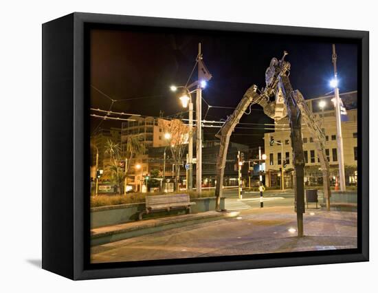 Tripod and Movie Camera Sculpture, at Night, Reflecting the Growing Film Industry, in Wellington-Don Smith-Framed Premier Image Canvas