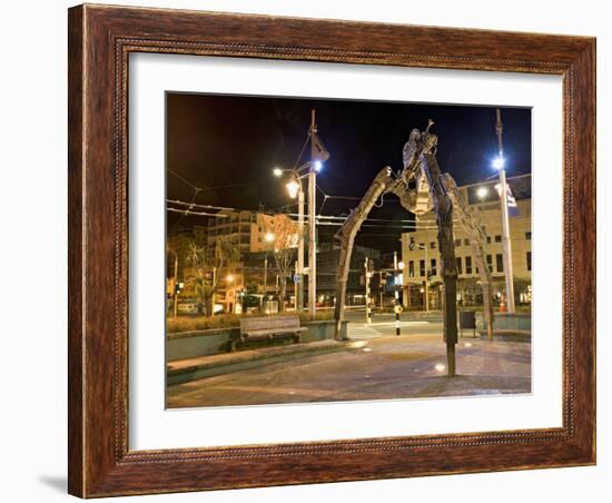 Tripod and Movie Camera Sculpture, at Night, Reflecting the Growing Film Industry, in Wellington-Don Smith-Framed Photographic Print