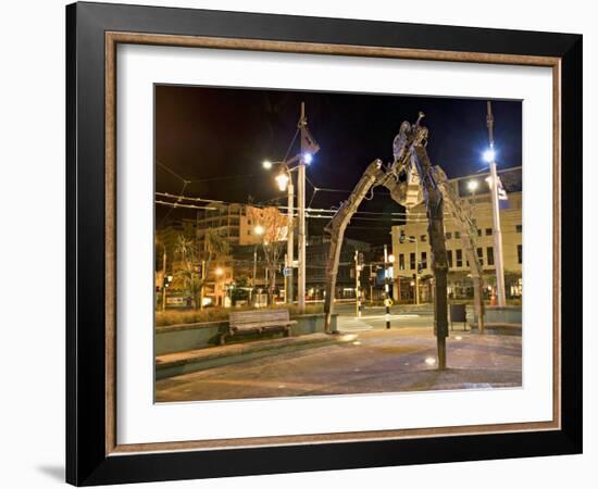 Tripod and Movie Camera Sculpture, at Night, Reflecting the Growing Film Industry, in Wellington-Don Smith-Framed Photographic Print