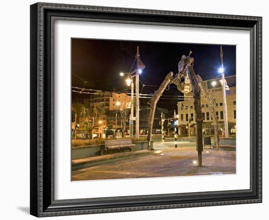 Tripod and Movie Camera Sculpture, at Night, Reflecting the Growing Film Industry, in Wellington-Don Smith-Framed Photographic Print