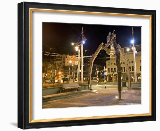 Tripod and Movie Camera Sculpture, at Night, Reflecting the Growing Film Industry, in Wellington-Don Smith-Framed Photographic Print