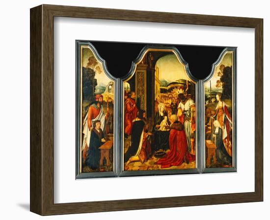 Triptych: Adoration of the Magi, with St. James Presenting the Donor and St. Catherine of…-Master of the Holy Blood-Framed Giclee Print