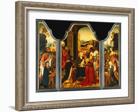 Triptych: Adoration of the Magi, with St. James Presenting the Donor and St. Catherine of…-Master of the Holy Blood-Framed Giclee Print