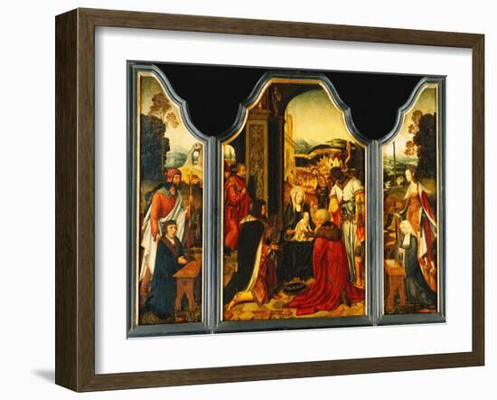 Triptych: Adoration of the Magi, with St. James Presenting the Donor and St. Catherine of…-Master of the Holy Blood-Framed Giclee Print