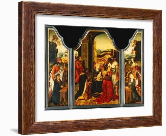 Triptych: Adoration of the Magi, with St. James Presenting the Donor and St. Catherine of…-Master of the Holy Blood-Framed Giclee Print