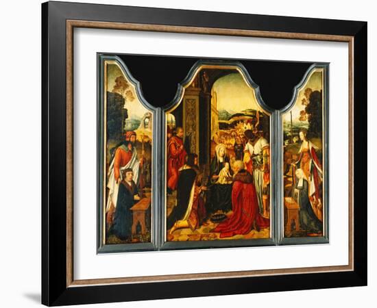 Triptych: Adoration of the Magi, with St. James Presenting the Donor and St. Catherine of…-Master of the Holy Blood-Framed Giclee Print