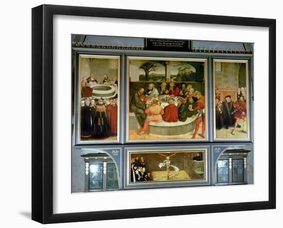Triptych, Left Panel, Philipp Melanchthon Performs a Baptism Assisted by Martin Luther-Lucas Cranach the Elder-Framed Giclee Print