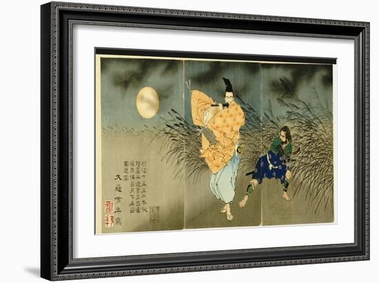 Triptych of 'Fujiwara No Yasumasa Playing the Flute by Moonlight', 1883-Tsukioka Kinzaburo Yoshitoshi-Framed Giclee Print