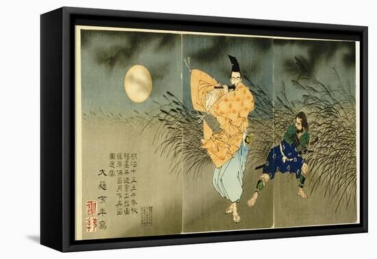 Triptych of 'Fujiwara No Yasumasa Playing the Flute by Moonlight', 1883-Tsukioka Kinzaburo Yoshitoshi-Framed Premier Image Canvas