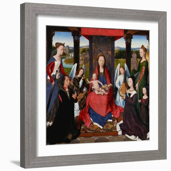 Triptych of John Donne, Central Panel: St. Mary and Child Surrounded by Saints, Angels and Donors-Hans Memling-Framed Giclee Print